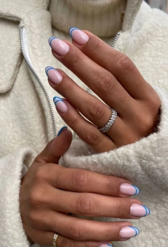Blue Outlined French Tips