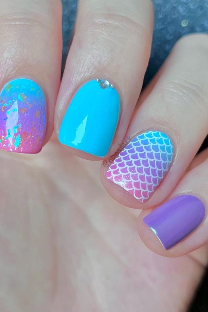 Freehand Stamped Mermaid Inspired Nails