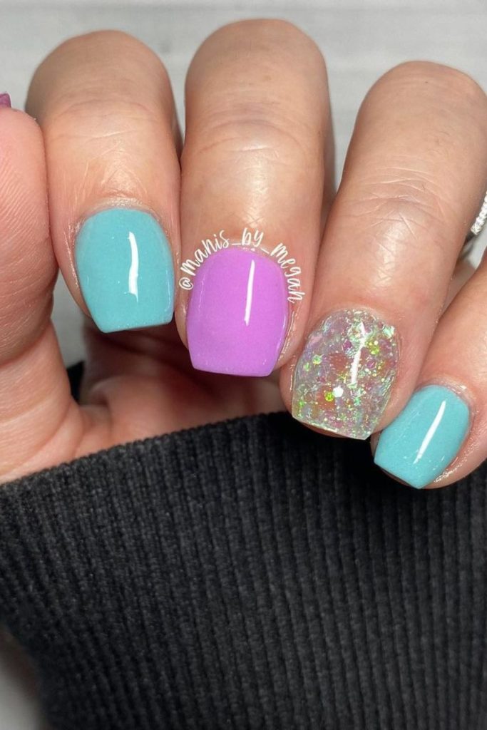 Colorful And Glitter Mermaid Nails