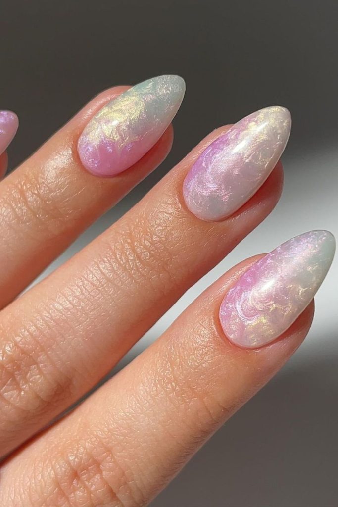 Pearly Chrome Mermaid Nails