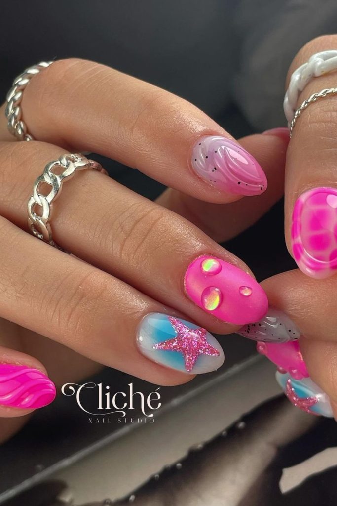 Dragon Fruit Mermaid Nails