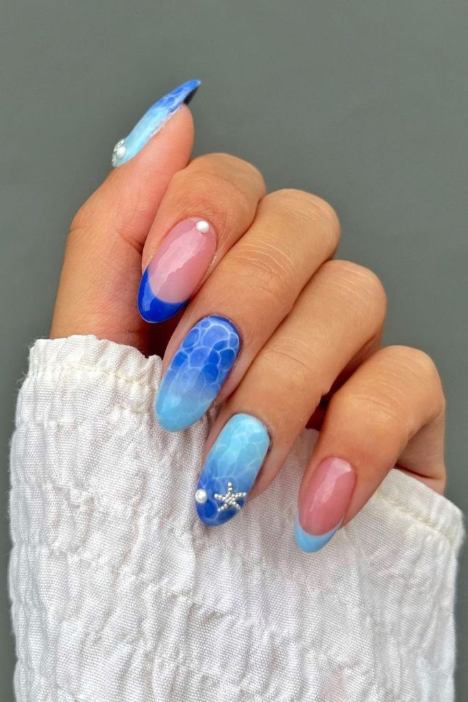 Silver Starfish Ocean Nail